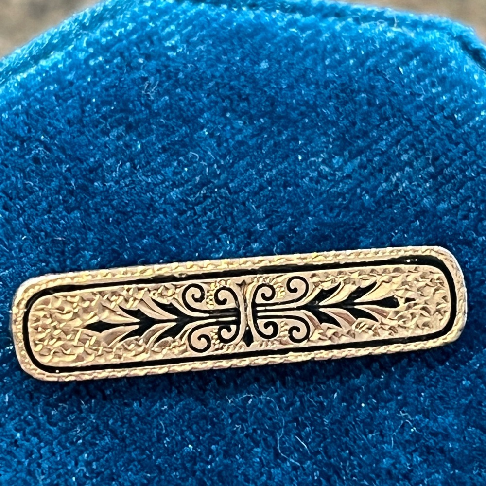 Vintage Taille d’Epargne Gold Filled Black Enamel Pin Brooch